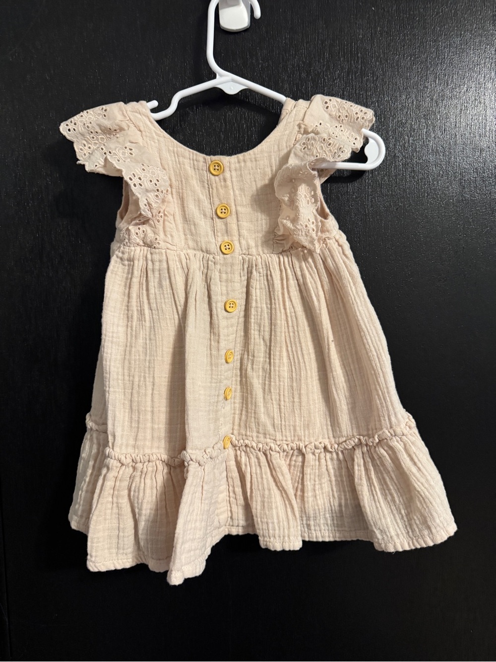 Girls Cream Button-Front Ruffle Sleeve Dress